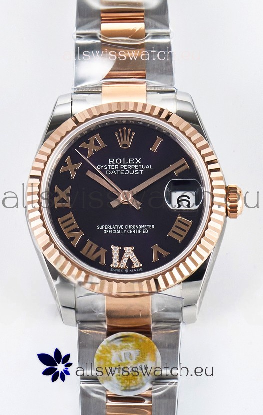 Rolex Super Clone Datejust ETA 2688 Movement 31MM Two Tone Rose Gold Swiss Black Dial