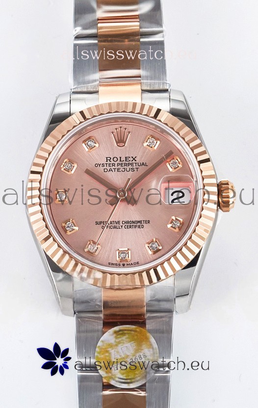 Rolex Super Clone Datejust ETA 2688 Movement 31MM Two Tone Rose Gold Casing and Dial 