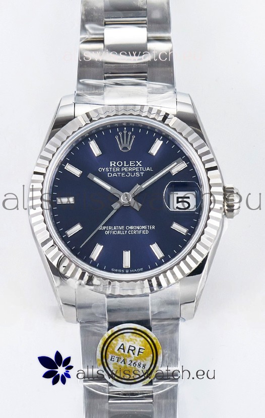Rolex Super Clone Datejust ETA 2688 Movement 31MM Stainless Steel Blue Dial Watch 