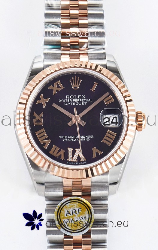 Rolex Super Clone Datejust ETA 2688 Movement 31MM Two Tone Rose Gold Swiss Purple Dial
