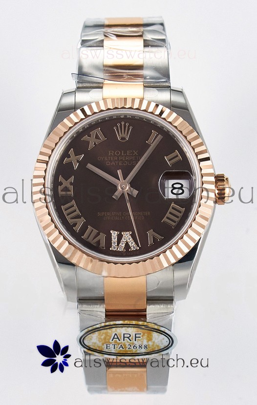 Rolex Super Clone Datejust ETA 2688 Movement 31MM Two Tone Rose Gold Swiss Brown Dial
