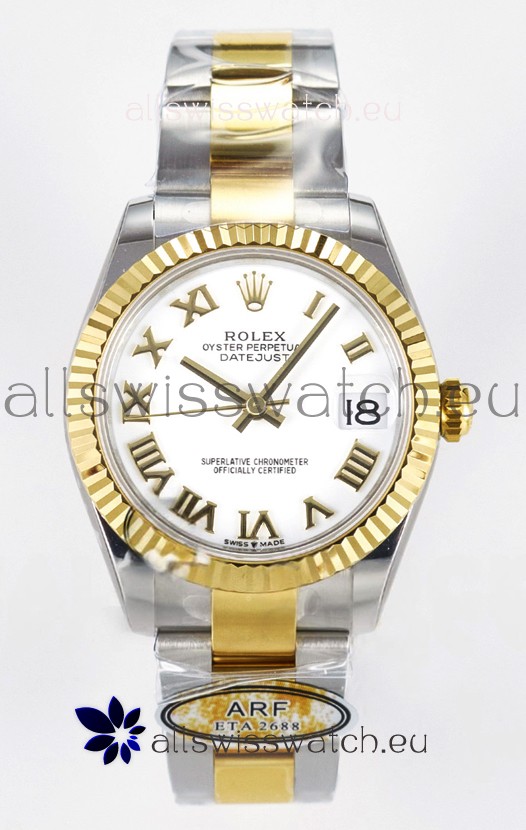 Rolex Super Clone Datejust ETA 2688 Movement 31MM Two Tone Yellow Gold Watch White Dial