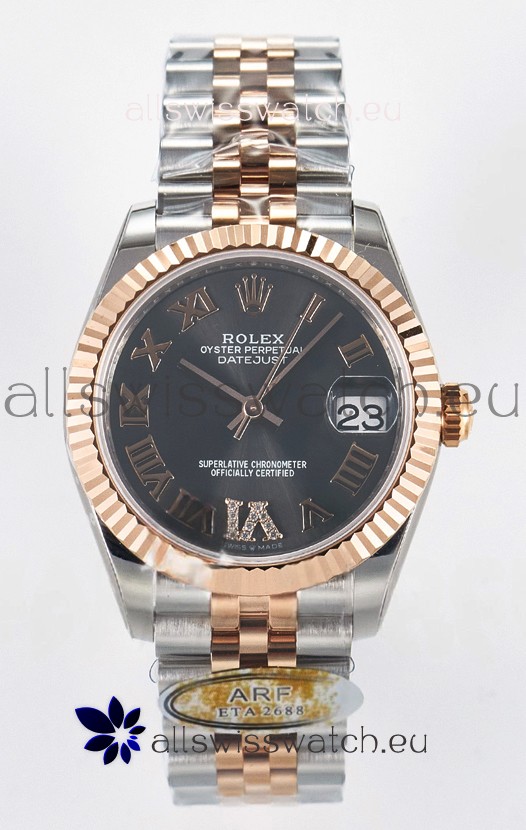 Rolex Super Clone Datejust ETA 2688 Movement 31MM Two Tone Rose Gold Swiss Grey Dial