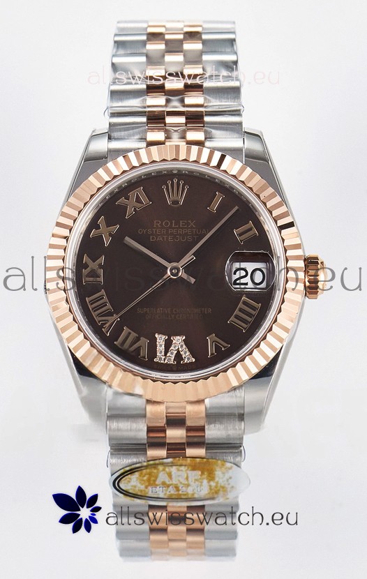 Rolex Super Clone Datejust ETA 2688 Movement 31MM Two Tone Rose Gold Swiss Brown Dial