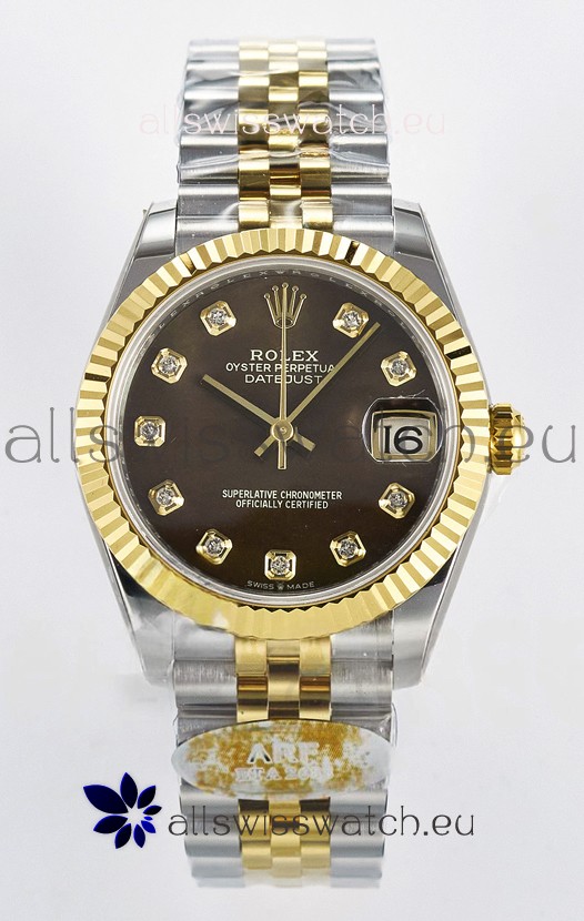 Rolex Super Clone Datejust ETA 2688 Movement 31MM Two Tone Yellow Gold Swiss Brown Dial