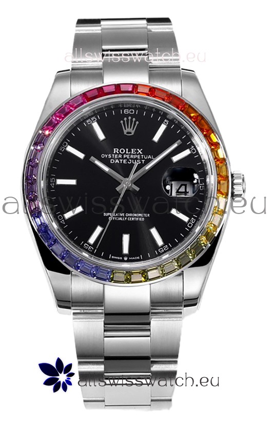 Rolex Datejust 41MM Swiss Replica Watch - 904L Steel in Black Dial 