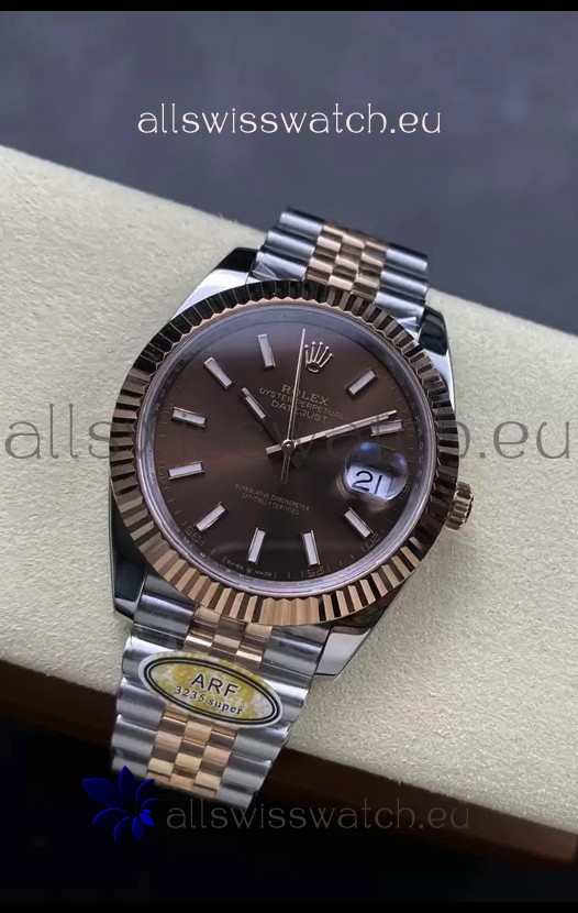 Rolex Datejust 126331 41MM ETA3235 72 Hours Power Brown Dial Jubilee 1:1 Mirror Replica in Rose Gold 904L Steel