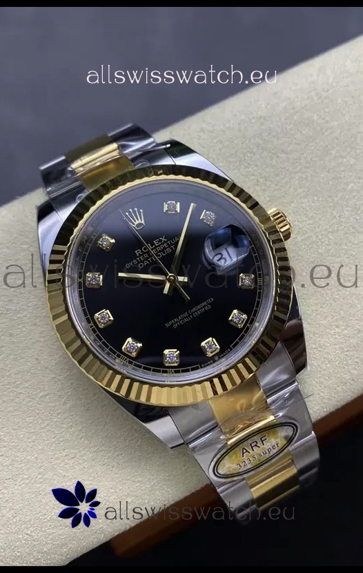 Rolex Datejust M126333 41MM ETA3235 72 Hours Power Black Diamonds Dial Oyster 1:1 Mirror Replica Yellow Gold 904L Steel
