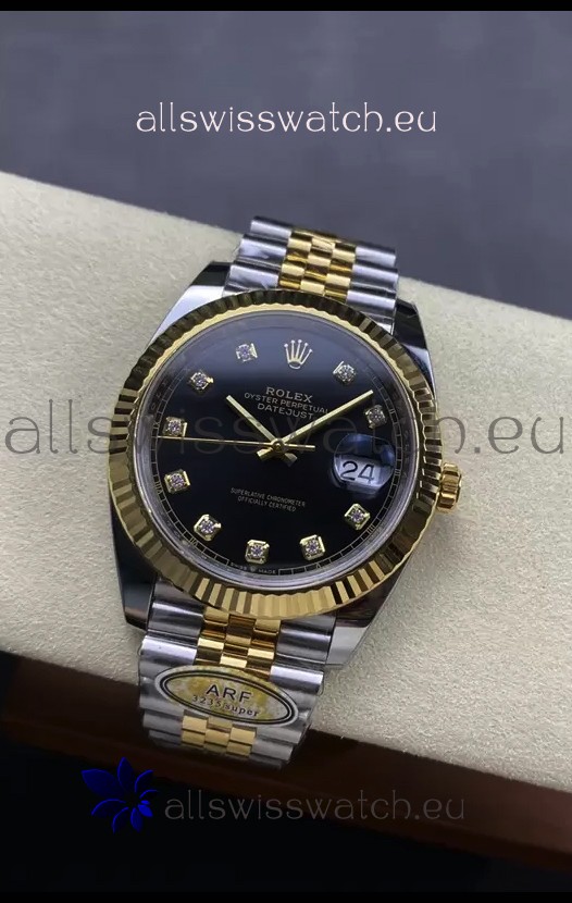Rolex Datejust M126333 41MM ETA3235 72 Hours Power Black Diamonds Dial Jubilee 1:1 Mirror Replica Yellow Gold 904L Steel