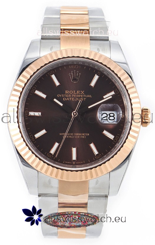 Rolex Datejust M126333 41MM ETA3235 72 Hours Power Brown Dial Oyster 1:1 Mirror Replica Rose Gold 904L Steel