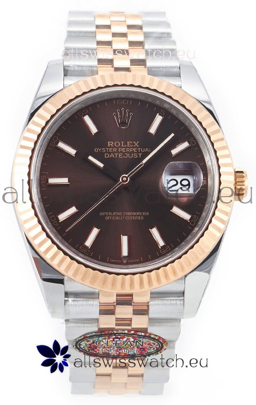 Rolex Datejust M126333 41MM ETA3235 72 Hours Power Brown Dial Jubilee 1:1 Mirror Replica Rose Gold 904L Steel