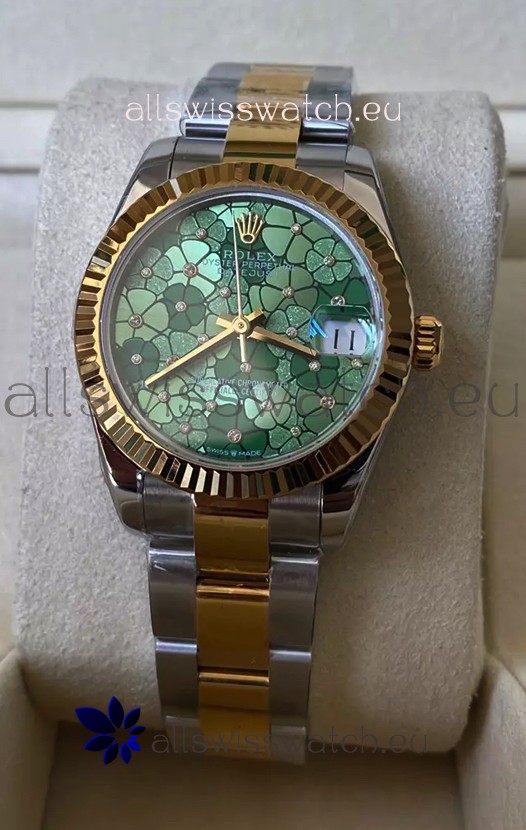 Rolex Datejust M278273 31MM Swiss Replica in Two Tone Yellow Gold - Green Motif Dial 1:1 Mirror Quality
