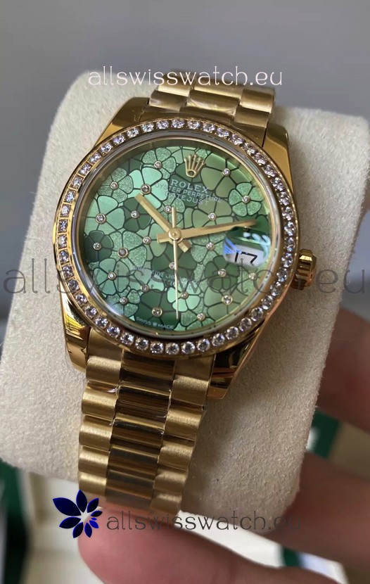 Rolex Datejust M278248 31MM Swiss Replica in Gold - Green Motif Dial 1:1 Mirror Quality