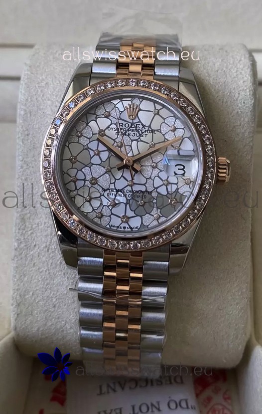 Rolex Datejust M278381RBR 31MM Swiss Replica Two Tone Rose Gold - Floral Motif Dial 1:1 Mirror Quality