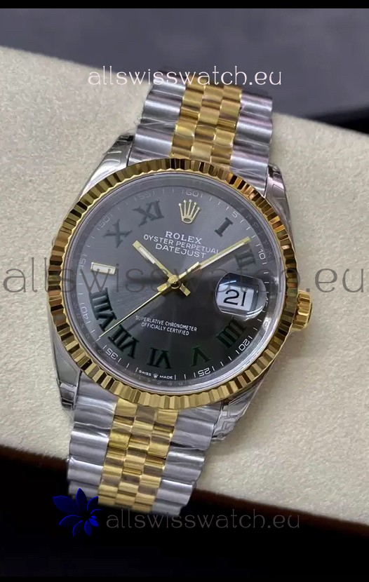 Rolex Datejust 36MM Cal.3135 Movement Swiss Replica Watch in 904L Steel Two Tone Grey Dial