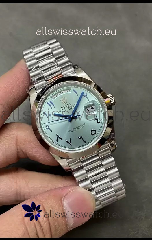 Rolex Day Date Presidential Stainless Steel ICE Blue Arab Dial Watch 40MM - 1:1 Mirror Quality