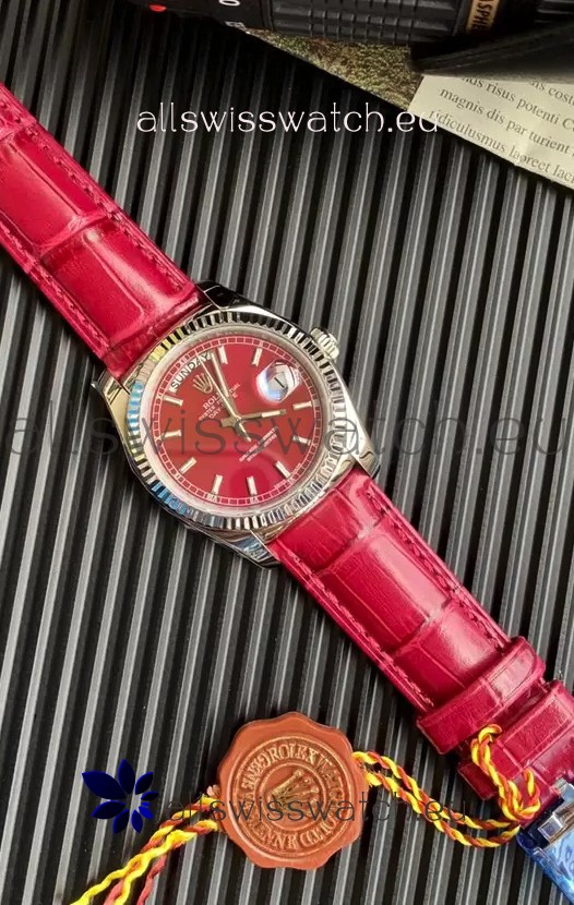 Rolex Day Date 904L Steel Casing Watch in Red Dial 36MM - 1:1 Mirror Quality 