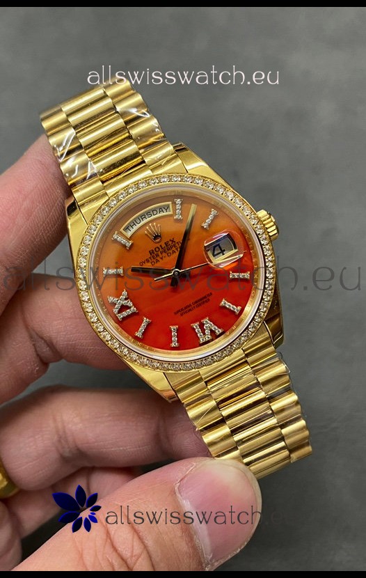 Rolex Day Date Carnelian 18K Yellow Gold Watch 36MM - 1:1 Mirror Replica Watch 