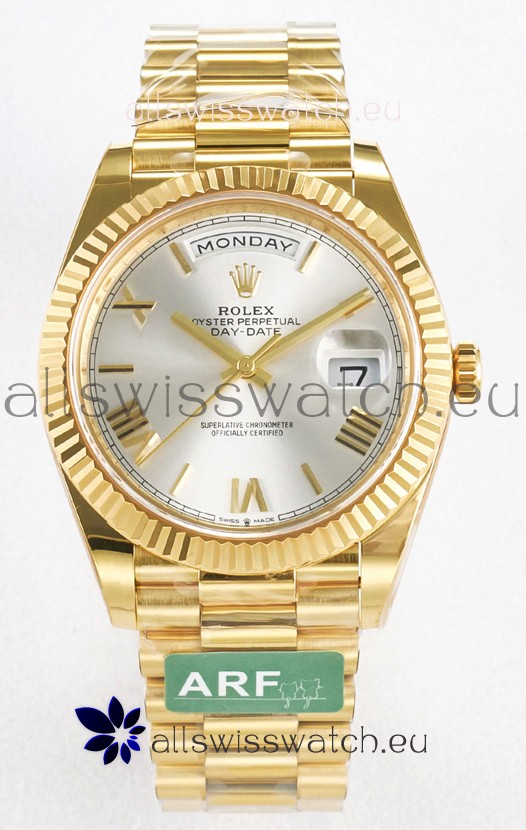 Rolex Day Date Super Clone 18K Yellow Gold Watch 40MM - Steel Dial 1:1 Mirror Quality