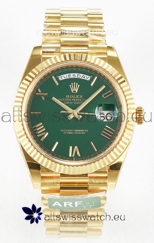 Rolex Day Date Super Clone 18K Yellow Gold Watch 40MM - Green Dial 1:1 Mirror Quality