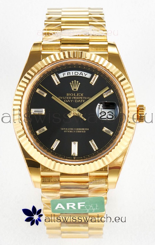 Rolex Day Date Super Clone 18K Yellow Gold Watch 40MM - Black Dial 1:1 Mirror Quality