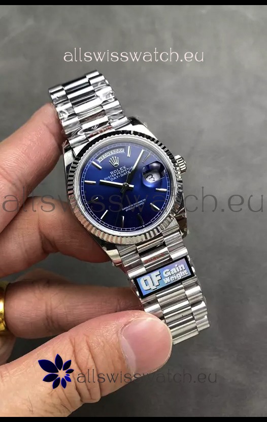 Rolex Day Date Super Clone Stainless Steel Blue Dial Watch 36MM - 1:1 Mirror Quality