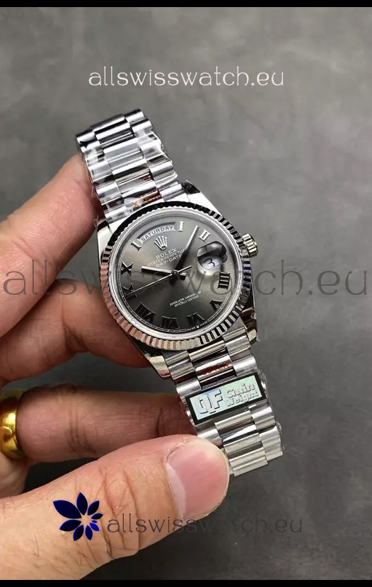 Rolex Day Date Super Clone Stainless Steel Grey Dial Roman Numerals Watch 36MM - 1:1 Mirror Quality