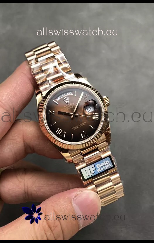 Rolex Day Date Super Clone Rose Gold Brown Dial Roman Numerals Watch 36MM - 1:1 Mirror Quality