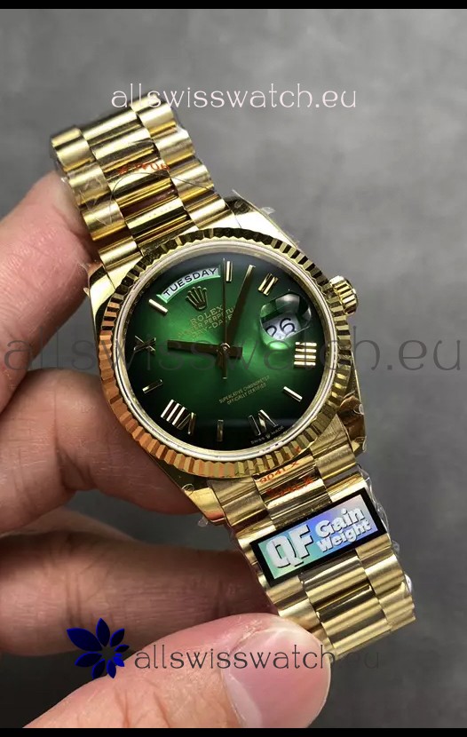 Rolex Day Date Super Clone Yellow Gold Green Dial Roman Numerals Watch 36MM - 1:1 Mirror Quality