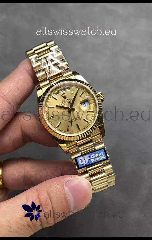 Rolex Day Date Super Clone Yellow Gold Case and Dial Stick Numerals Watch 36MM - 1:1 Mirror Quality