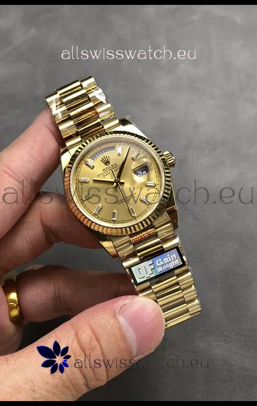 Rolex Day Date Super Clone Yellow Gold Case and Dial Crystal Numerals Watch 36MM - 1:1 Mirror Quality
