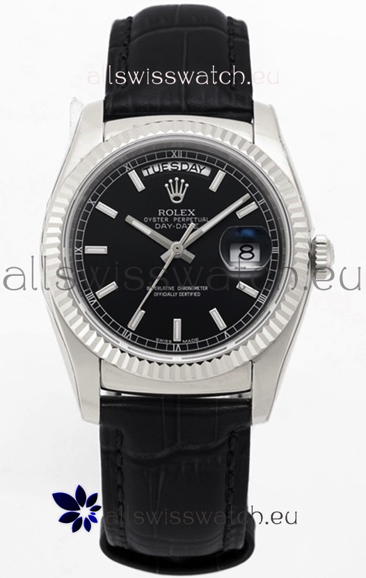 Rolex Day Date 904L Steel Casing Watch in Black Dial 36MM - 1:1 Mirror Quality