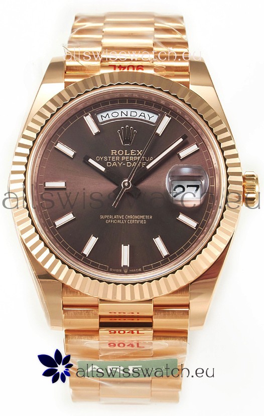 Rolex Day Date 40MM 1:1 Rose Gold in Brown Dial 1:1 Mirror Replica Watch