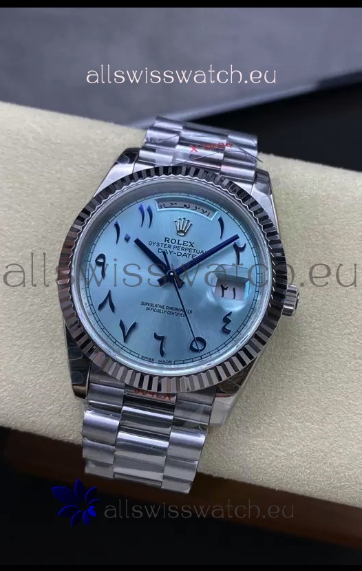 Rolex Day Date Presidential Stainless Steel ICE Blue Arab Dial Watch 40MM - 1:1 Mirror Quality