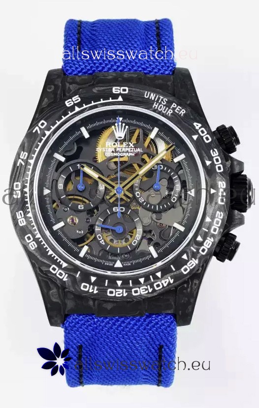 Rolex Daytona Super Clone DiW Skeleton Carbon Edition Watch - Forged Carbon Casing Purple Strap 1:1 Mirror Replica