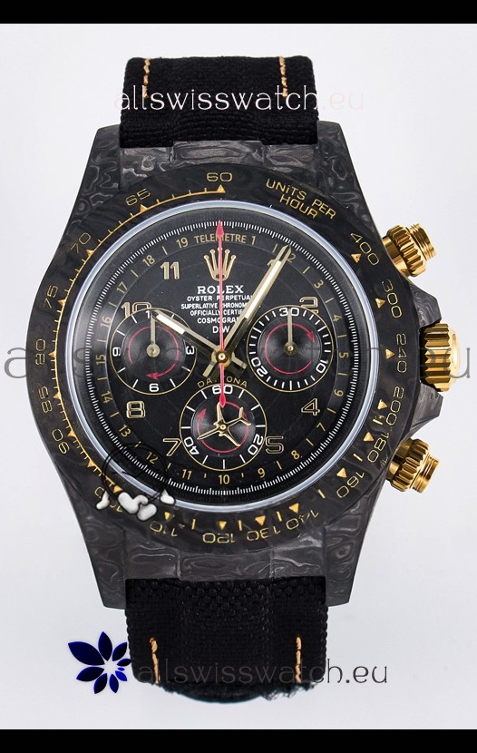 Rolex Daytona Super Clone DiW Avia Grey Carbon Edition Watch - Forged Carbon Casing Black Strap 1:1 Mirror Replica
