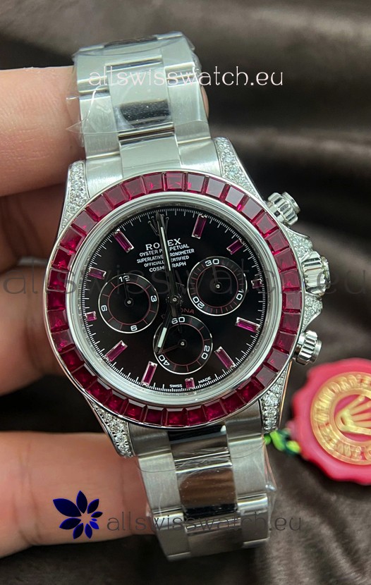Rolex Daytona Super Clone White Gold Casing Maroon Dial Cal.4131 Movement Watch Custom Sapphires Bezel