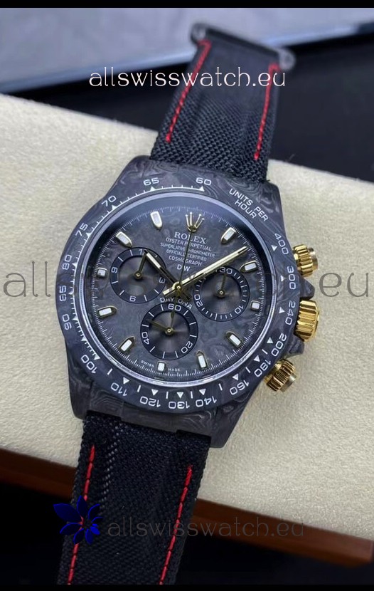 Rolex Daytona DiW Black & Gold Carbon Edition Watch - Forged Cabon Casing 1:1 Mirror Replica
