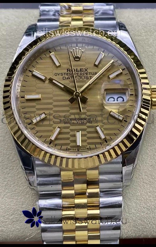 Rolex Datejust Cal.3235 Movement 1:1 Mirror Replica 904L Steel 36MM - Gold Fluted Motif Dial