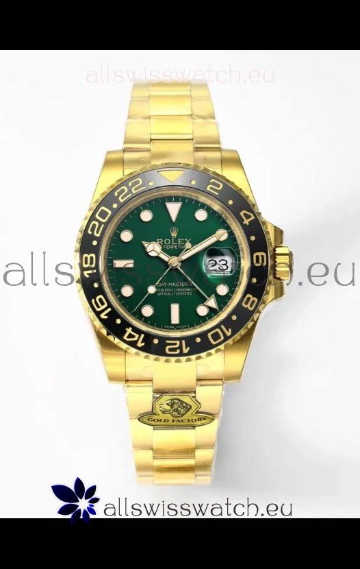 Rolex GMT Masters II Super Clone M116718 Yellow Gold Green Dial Swiss Replica Watch 