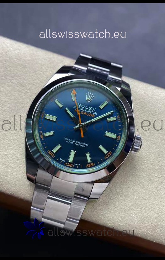 Rolex Milgauss 116400M Swiss Watch with BLUE Dial - Ultimate 904L Steel Watch