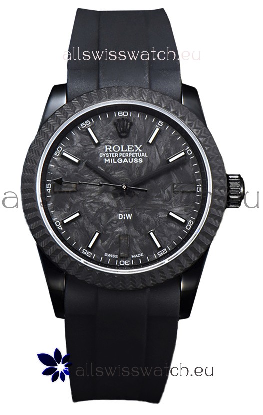 Rolex Milgauss DiW Black Carbon Casing Watch - ETA2836 Automatic Movement in Black Strap 
