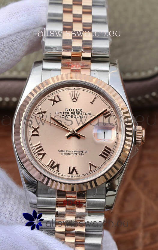 Rolex Datejust 36MM ETA-3135 Movement Swiss Replica in 904L Two Tone Champange Dial