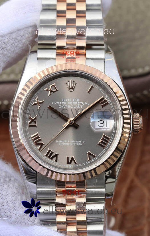 Rolex Datejust 36MM ETA-3135 Movement Swiss Replica in 904L Two Tone Grey Dial