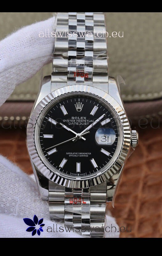 Rolex Datejust 36MM ETA-3135 Movement Swiss Replica in 904L Steel in Black Dial 