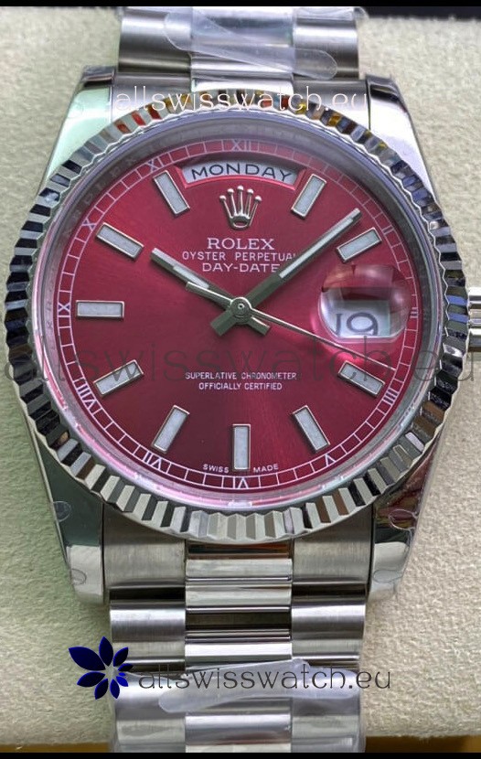 Rolex Day Date Presidential 904L Steel 36MM - Maroon Dial 1:1 Mirror Quality Watch