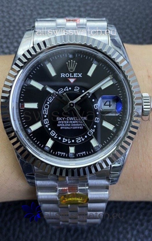 Rolex Sky-Dweller REF# M326934 Black Dial Watch in 904L Steel Case 1:1 Mirror Replica
