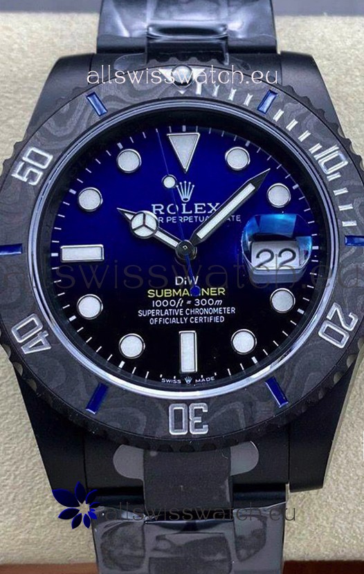 Rolex Submariner DiW Special Edition Watch in DLC Coating Carbon Bezel Blue Dial