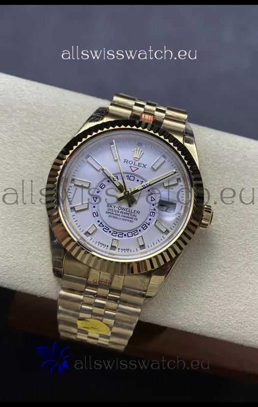 Rolex Sky-Dweller REF# 336935 White Dial Watch in Yellow Gold 904L Steel Case 1:1 Mirror Replica