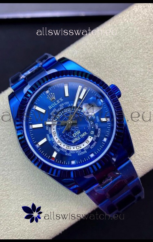 Rolex SkyDweller Swiss Watch in Blue PVD Coated Case - DIW Edition Blue Dial